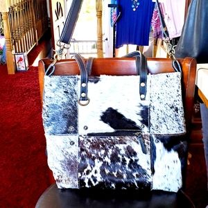 Beautiful leather/cowhide cross body tote bag